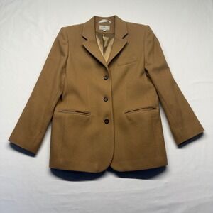 LL Bean Wool Cashmere Blazer Camel Tan USA Womens 10 Classic Jacket